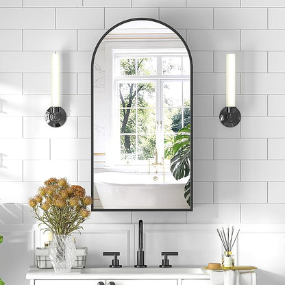 Arched Medicine Cabinet with Mirror, Brushed Black Wall Mounted Bathroom Mirror