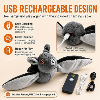 Flying Bat Dog Toy, Flying Bat Toy for Dogs & Cats with Flapping Wings and Chirping Sound, Motion-Activated Interactive Pet Toy for Hanging, Ground and Indoor Chase Play (3PCS)