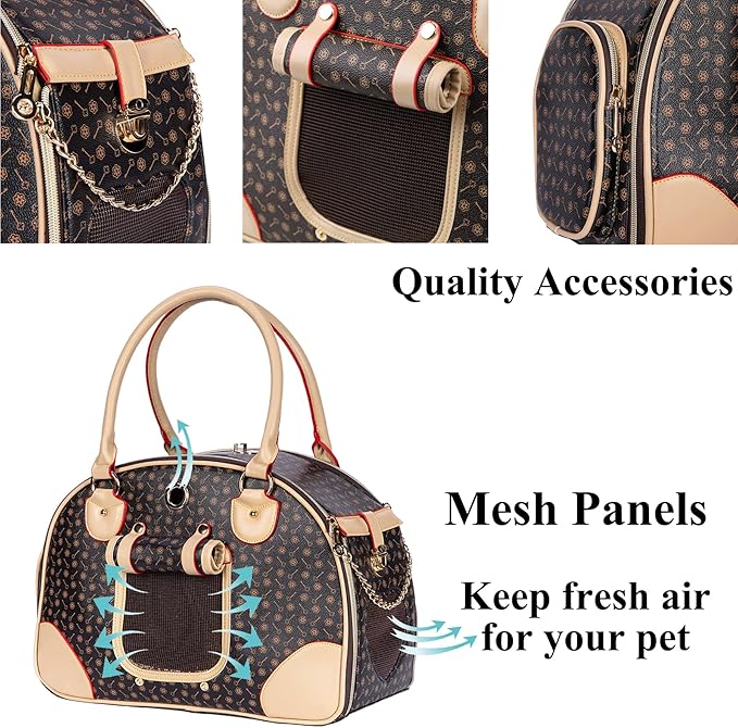 Adriene's Choice Luxury Pet Carrier, Puppy Small Dog Carrier, Cat Carrier Bag, Waterproof Premium PU Leather Carrying Handbag for Outdoor Travel Walking Hiking Shopping
