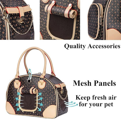 Adriene's Choice Luxury Pet Carrier, Puppy Small Dog Carrier, Cat Carrier Bag, Waterproof Premium PU Leather Carrying Handbag for Outdoor Travel Walking Hiking Shopping