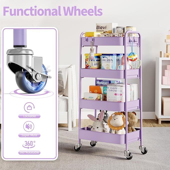 TOOLF 4-Tier Metal Rolling Cart