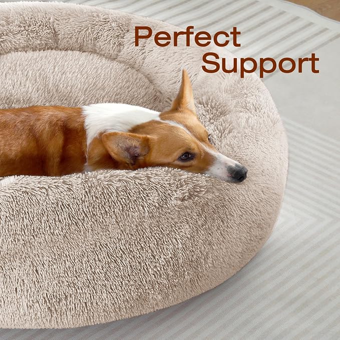JOLLYVOGUE Dog & Cat Bed, Calming Anti-Anxiety Pet Bed for Small Dogs, Fluffy Donut Cushion for Small and Medium Pets (23")