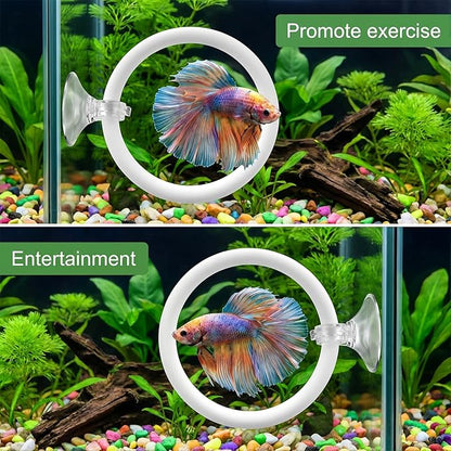 Betta Fish Tank Accessories, 2 Pcs Betta Exercise Ring and Bettas Mirror with Floating Ball, Plastic Bettas Fish Toys for Enrichment Aquarium, Fish Training & Play