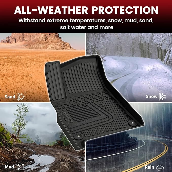 LASFIT Floor Mats for Rivian R1S 2022 2023 2024, All Weather Floor Liner TPE Custom Fit Car Mats for Rivian R1S 1st & 2nd & 3rd Row Rubber Mats, Black,Tasteless, Durable and Easy to Clean