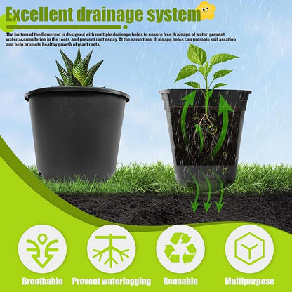 15 Gallon Nursery Pots Plastic Container Injection Molded Pot for Plants Flexible with Drainage Holes Suitable for Plants Soil Growers or Hydroponics Black 10 Pcs
