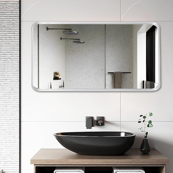 Siver Mirror for Bathroom Framed, Wall-Mounted Mirrors, Bathroom Mirrors Pair