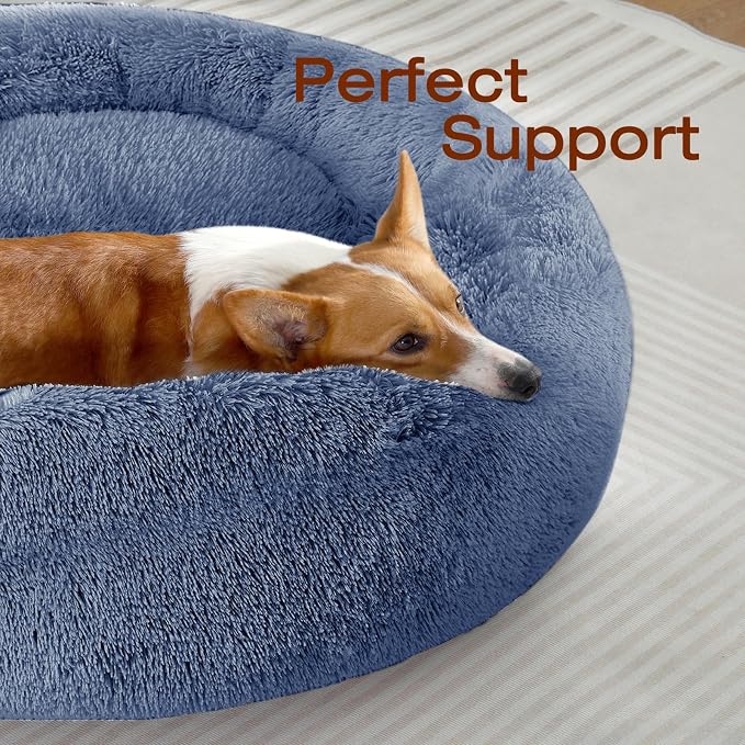 JOLLYVOGUE Dog & Cat Bed, Calming Anti-Anxiety Pet Bed for Small Dogs, Fluffy Donut Cushion for Small and Medium Pets (20")