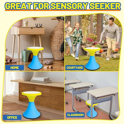 AOBOTE Kids Wobble Stool, 360° Rotatable Children Swivel Chair with Color Block Design, 100KG Load Bearing, for Home and Classroom Learning, Ages 6+ (Yellow)