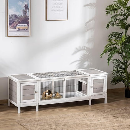 PawHut Rabbit Hutch, Bunny Cage, Guinea Pig House with Pull-Out Tray, and Divided Board for Rabbits, Chickens, Ducks, Indoor, White