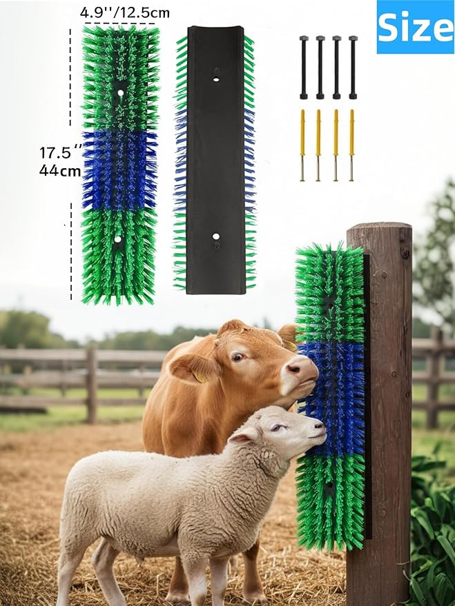 Livestock Scratching Brush, Itch Relief Goat Scratching Post Brush | Wear-Resistant Nylon Bristles, Heavy-Duty Screws, Self-grooming Horse Scratching Post for Goats, Cows, Sheep, Pigs, Donkeys