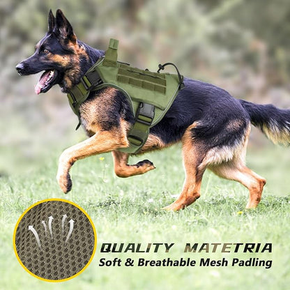 WINGOIN Green Tactical Dog Harness for Extra Large Dogs,No Pull Dog Harness | Heavy Duty with Handle,Adjustable Reflective,Military K9 Style,Big Size Dog Vest,for Great Dane,for Walking Training Hunting