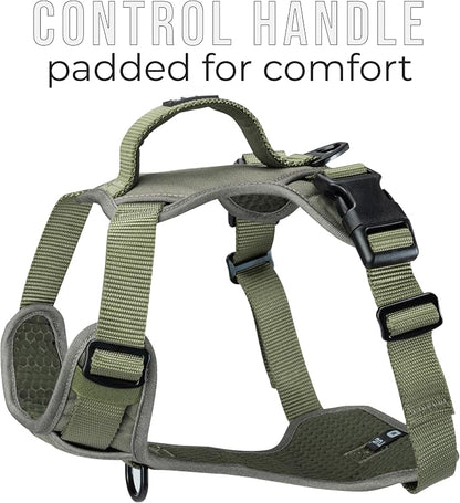 TUG No-Pull Dog Harness, 2 Leash Clips + Padded Handle (Medium, Green) | Water-Resistant Padded Interior | No-Pull Front Clip | Padded Back Handle | Adjustable Straps