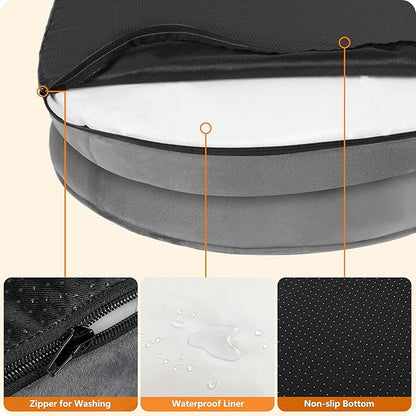 Dwanton Orthopedic Dog Bed for Large Dogs with Gel Memory Foam, Waterproof Dog Sofa, Washable Pet Bed with Four Sided Bolster Cushion, Removable Cover & Non-Slip Bottom, 42", Medium Grey