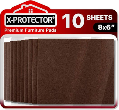 Felt Furniture Pads X-PROTECTOR - 10 Pack Premium 8”x6” Heavy Duty 1/5” Felt Sheets! Cut Furniture Felt Pads for Furniture Feet You Need – Best Furniture Pads for Hardwood Floors! Brown