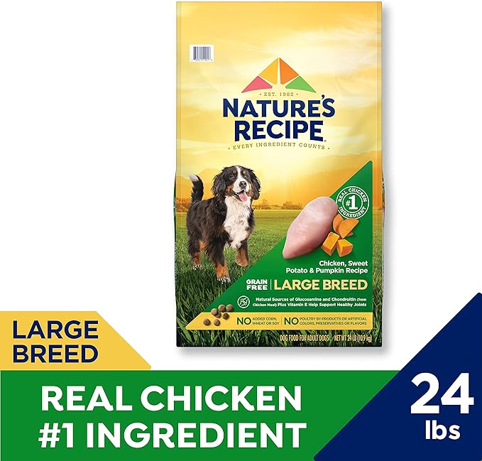Nature’s Recipe Grain Free Large Breed Chicken, Sweet Potato & Pumpkin Recipe Dry Dog Food, 24 lb. Bag