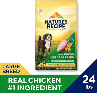 Nature’s Recipe Grain Free Large Breed Chicken, Sweet Potato & Pumpkin Recipe Dry Dog Food, 24 lb. Bag