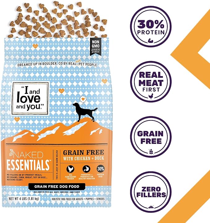 I and love and you Naked Essentials Dry Dog Food - Chicken + Duck - High Protein, Real Meat, No Fillers, Prebiotics + Probiotics, 11lb Bag