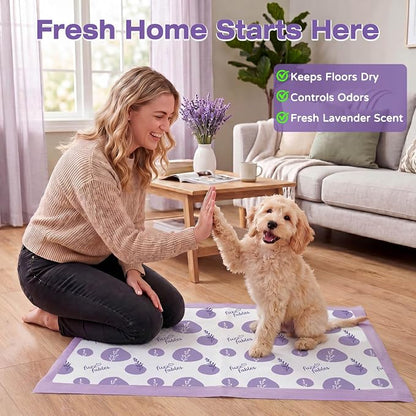 Dog Training Pads-24"x 24",Disposable Puppy Pads,100Cts | Super Absorbent, Lavender Scented, Leak-Proof & Adhesive Tabs, Quick-Dry Surface,Odor Control Pee Pads for Small Puppy Dogs
