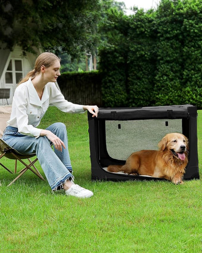 Veraste 30" Soft Collapsible Travel Dog Crate for Medium Dogs,Black | 4-Door Foldable Travel Crate,breathable mesh, foldable with storage bag