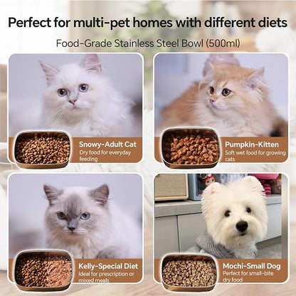Automatic Microchip Cat Feeder for Multi-Pets Home Meal Stress-Free | RFID Pet Feeder Stops Food Stealing, Rechargeable, Stainless Steel Cat Bowls & Dog Bowls for Wet & Dry Food with RFID Tag