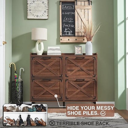 Shoe Storage Cabinet, Farmhouse Shoe Organizer