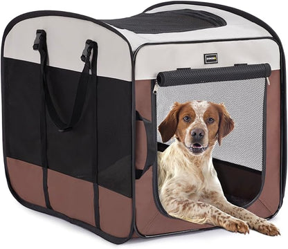 Dog Kennels and Crates for Medium Dogs, Portable Pop Up Indoor Pet Cage with Sturdy Wire Frame, Collapsible Travel Crate Soft Sided Cat Bag Escape Proof (Brown, 24.0" L x 16.0" W x 19.0" H)
