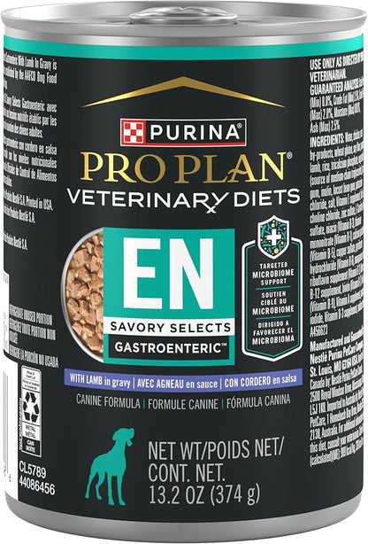 Pro Plan Veterinary Diets Purina EN Savory Selects Gastroenteric with Lamb in Gravy Canine Formula Gastrointestinal Dog Food - (Pack of 12) 13.3 oz. Cans