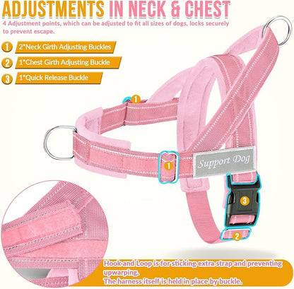 SlowTon No Pull Dog Harness with Front Clip - Heavy Duty, Soft Padded | Neck & Chest Adjustable, Tactical Pet Vest and Leash Set for Large Medium Sized Dogs, for Easy Walk & Training, Pink S
