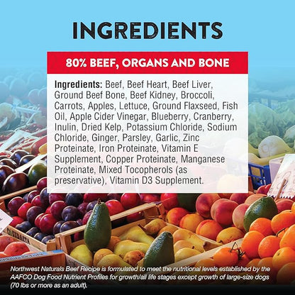 Northwest Naturals Freeze-Dried Beef Dog Food - Bite-Sized Nuggets - Grain-Free, High-Protein, Raw Diet, Human-Grade Ingredients, All Natural, Premium Quality, Healthy & Nutritious - 12 Oz