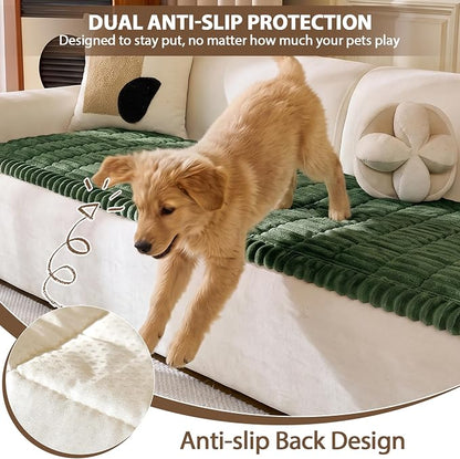 FUANGUI Waterproof Couch Cover Sofa Cover for Dogs and Pets Sofa Protector | Non-Slip Washable Fuzzy Soft Cat Bed Sofa Slipcover for 2-3 Cushion Couch Sofa Pet Friendly, Dark Green, 27.6" x 70.9", 1 pcs