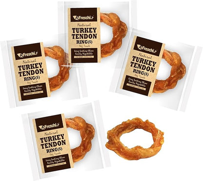 Afreschi Turkey Tendon for Dogs, Dog Treats for Signature Series, All Natural Human Grade Puppy Chew, Ingredient Sourced from USA, Hypoallergenic, Rawhide alternative, 4 Units/Pack Ring (Small)