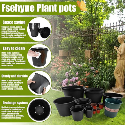 15 Gallon Nursery Pots Plastic Container Injection Molded Pot for Plants Flexible with Drainage Holes Suitable for Plants Soil Growers or Hydroponics Black 10 Pcs