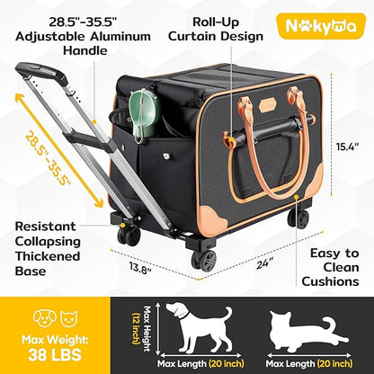 Large Cat Carrier with Wheels, Rolling Cat Carrier, 24"x 13.8"x 15.4" Pet Carrier with Wheels for Large Cats Small Dogs up to 38 LBS, Ideal for Travel, Walking and Camping(NOT for TSA)