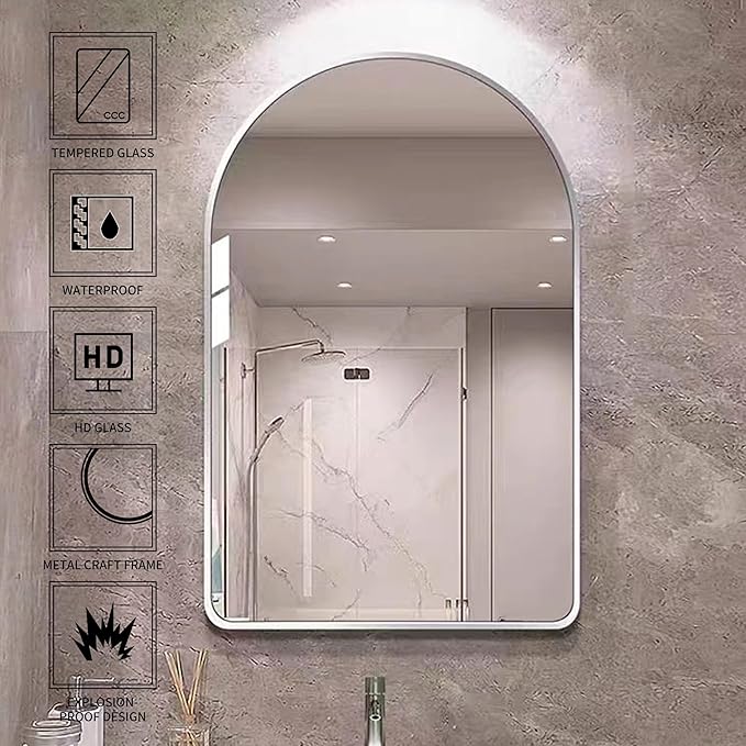 30x40 inch Silver Tempered Glass Large Arched Mirror