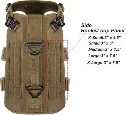 ICEFANG No Pull Tactical Dog Harness for Medium Dogs,Adjustable Dog Vest | Control Handle,MOLLE Panel,Front Hook,3 Leash Clips,Soft Padded,for walking training,Brown,Medium