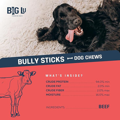 Big Lu - 4” Bully Sticks, 10 Count, 100% Grass-Fed Beef Chews, Fully Digestible, Long-Lasting Treats for Puppies and Small to Medium Dogs, Natural Single-Ingredient Chews for Keeping Dogs Busy