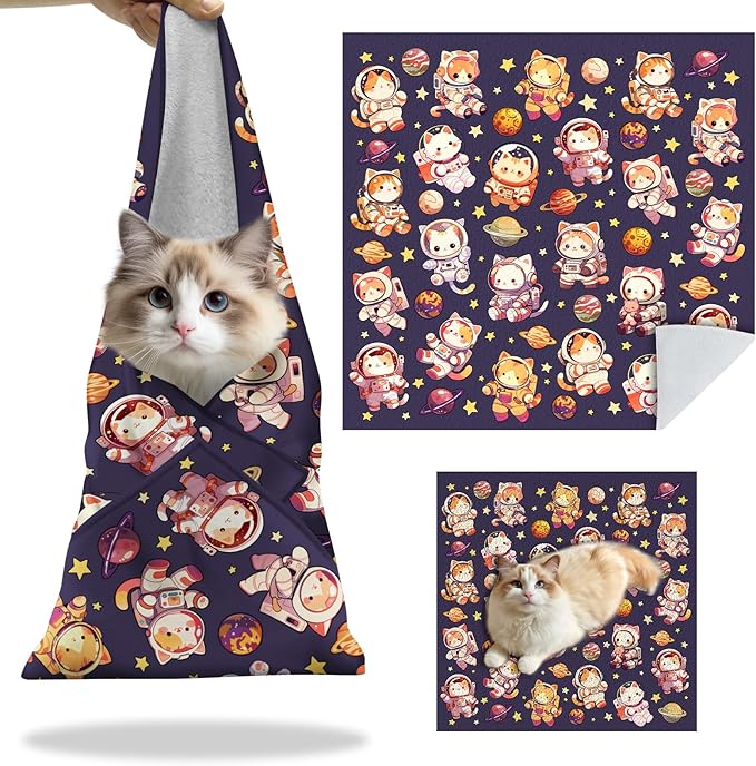 27.6" Cat Grooming Wrap, Self Adhesive Cat Wrap for Cutting Nails, Anti-Escape Calming Cat Swaddle Wrap for Medicine Ear Cleaning, Anti-Scratch Cats Burrito Restraint Blanket, Pet Tool(6-10 lbs)