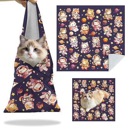27.6" Cat Grooming Wrap, Self Adhesive Cat Wrap for Cutting Nails, Anti-Escape Calming Cat Swaddle Wrap for Medicine Ear Cleaning, Anti-Scratch Cats Burrito Restraint Blanket, Pet Tool(6-10 lbs)