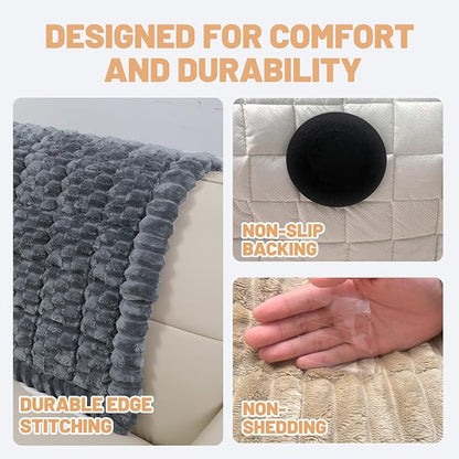 Waterproof Couch Cover for Dogs Washable,Nonslip Fuzzy Durable Pet Friendly | Soft Slipcovers for 3 Cushion Sofa Cover,Plush Thick Protector Fits Mat Bed Leather & Fabric Couches (Grey 27.6"x59.06")