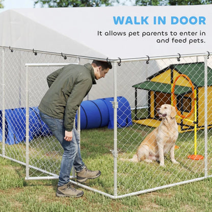 7' Dog Kennel Outdoor For Small Medium Large Dogs With Waterproof Roof, Silver Multiple Packages