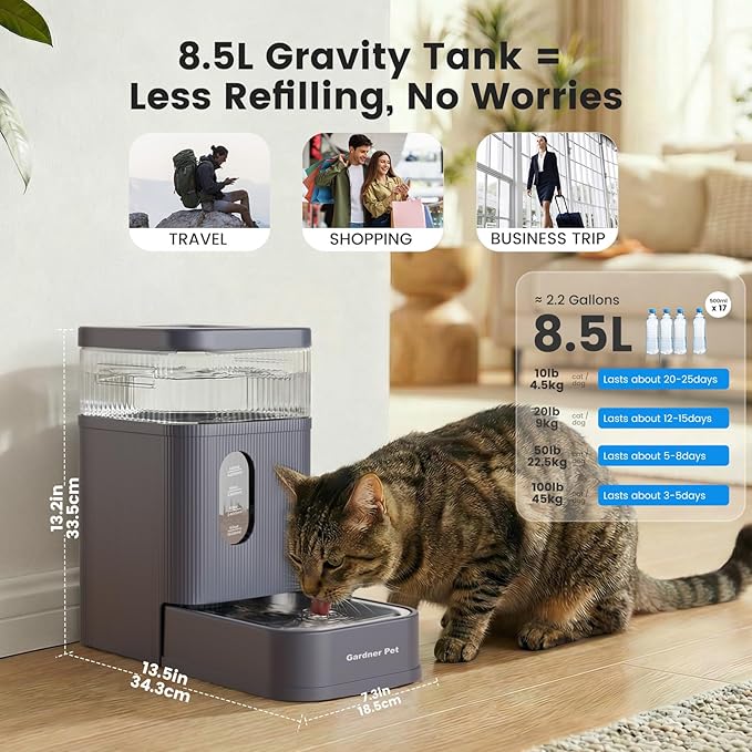Gardner Pet 2.2 Gallon Automatic Dog Water Bowl Dispenser 8.5L Gravity Water