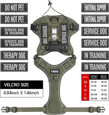 Service Dog Tactical Vest Harness and Leash Set Large Sized Dog Emotional Support- Tactical Dog Harness Training Collar with Name (Army Green, XL)