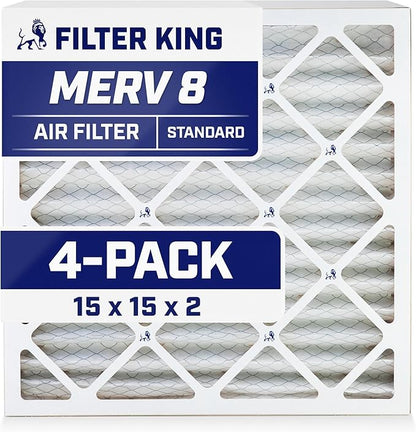 Filter King 15x15x2 Air Filter | 4-PACK | MERV 8 HVAC Pleated A/C Furnace