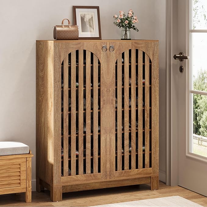 Tribesigns Shoe Cabinet with Slatted Doors, 6-Tier Entryway Shoe Storage Rack