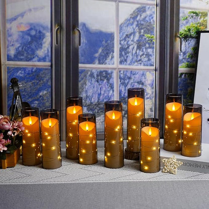 Flameless Candles with Embedded Star String, Battery Operated LED Pillar