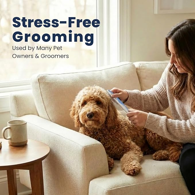 We Love Doodles Dog Grooming Comb Set & Large Dog Slicker Brush Bundle - Grooming Comb & Long Pin Brush for Dogs Kit - Removes Tangles & for Dematting - Brush for Shedding - Made in USA