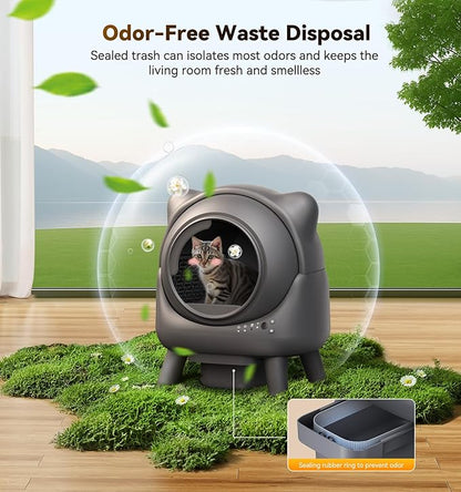 Self Cleaning Litter Box, Automatic Litter Box, FEELNEEDY Odor Control Robot, Cat Ears Design, 65L APP Real-Time Monitor, Cat Litter-Boxs for Multiple Cats, Safety Sensors, with 1 Trash Bag