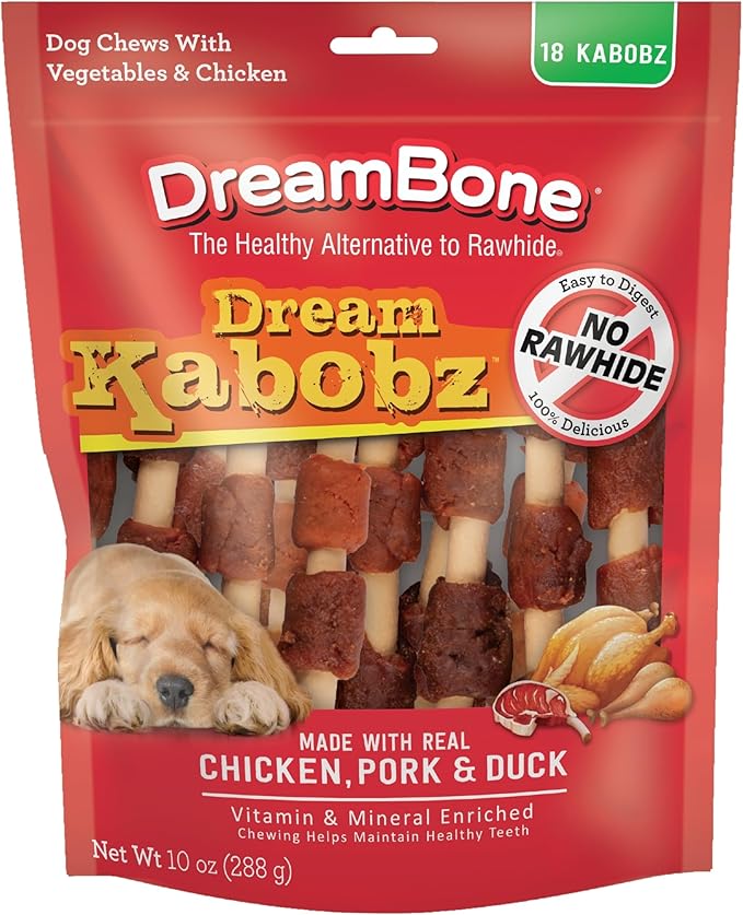 DreamBone Dream Kabobz, Rawhide Free Dog Chew Sticks Made Made with Real Chicken and Vegetables, 18 Count