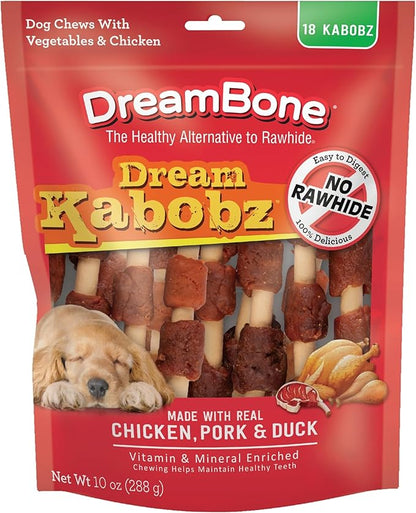 DreamBone Dream Kabobz, Rawhide Free Dog Chew Sticks Made Made with Real Chicken and Vegetables, 18 Count