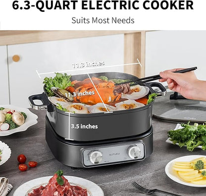 Electric Skillet 6-Quart Hot Pot Nonstick